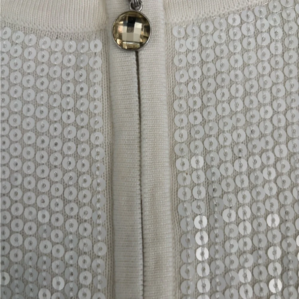 Quacker Factory Cream Knit Sequined Front Cardigan